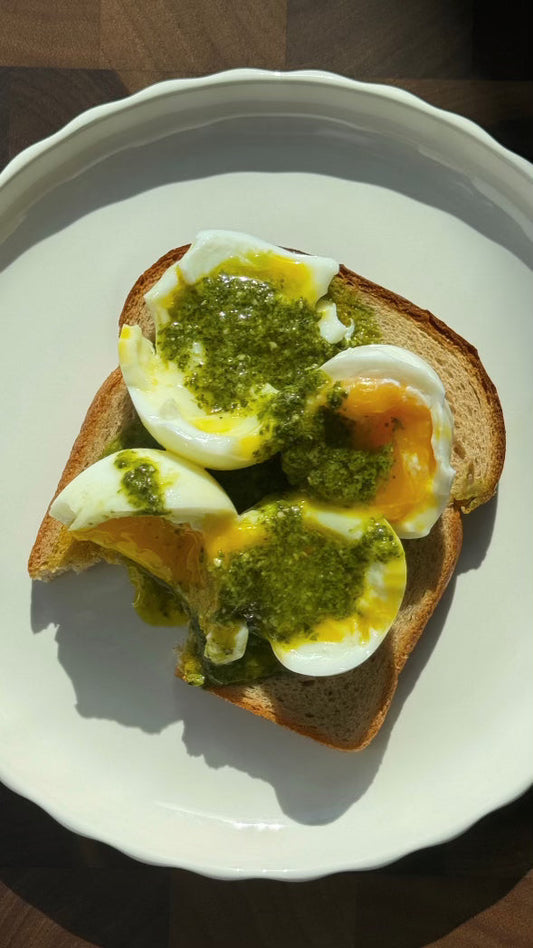 Jammy Eggs with Pesto on Toast