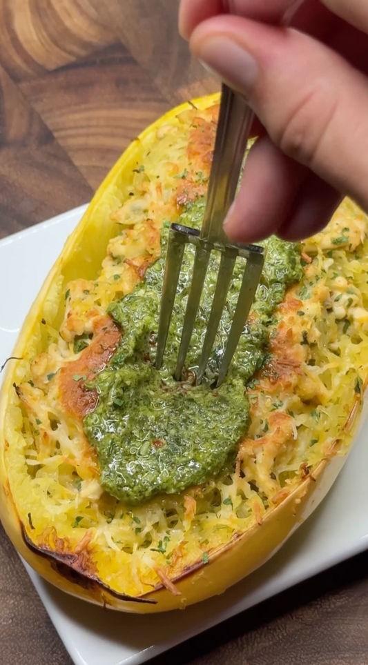 Pesto Summer Spaghetti Squash Boats