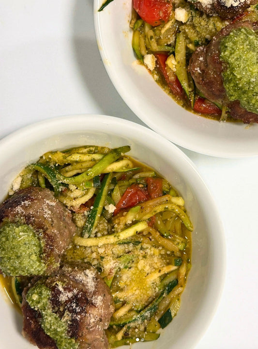Pesto Turkey Meatballs with Zucchini Noodles