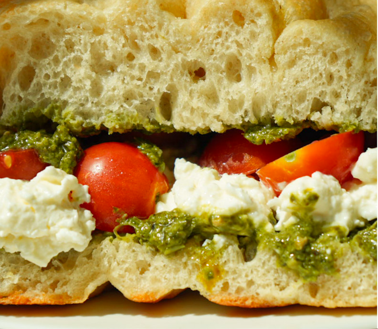 Pesto Focaccia Summer Caprese Sandwich