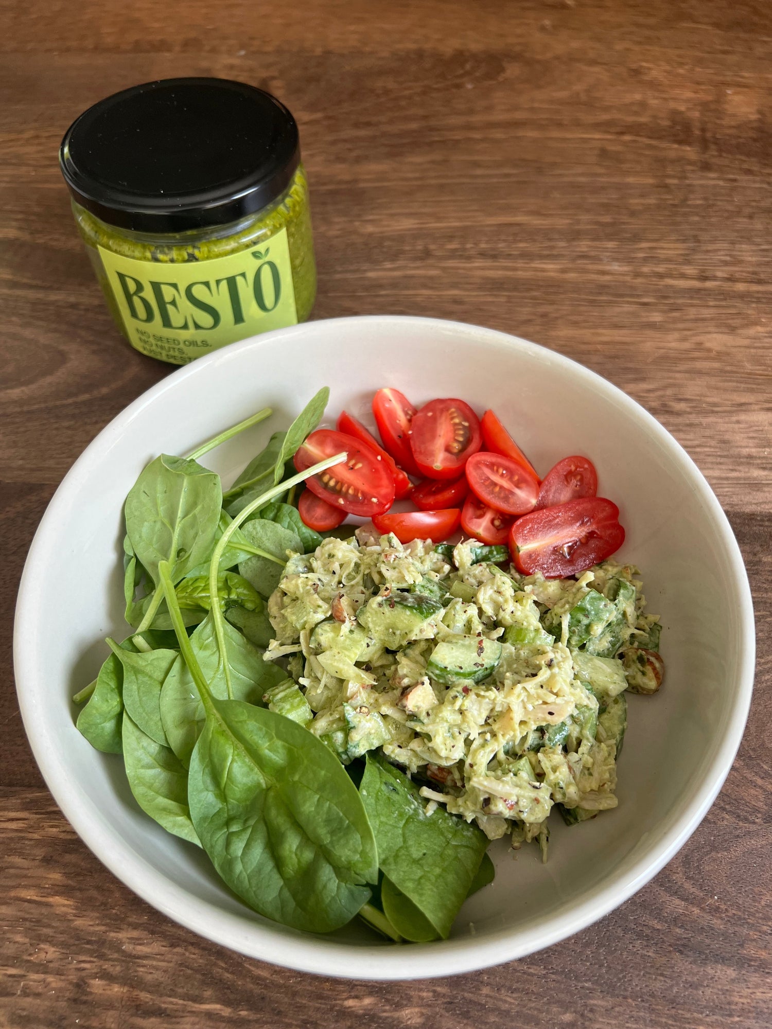 pesto chicken salad recipe healthy nut free pesto besto spinach tomato chicken breast
