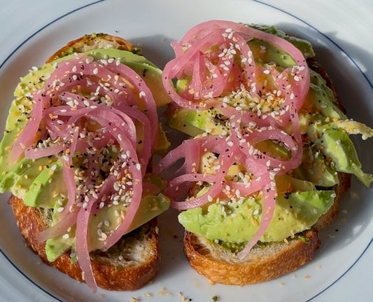 Pesto Avocado Toast with Pickled Onions